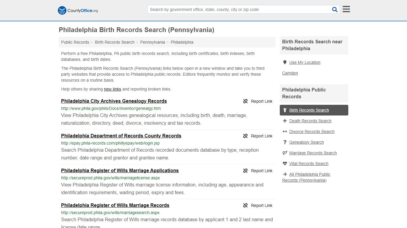 Philadelphia Birth Records Search (Pennsylvania) - County Office